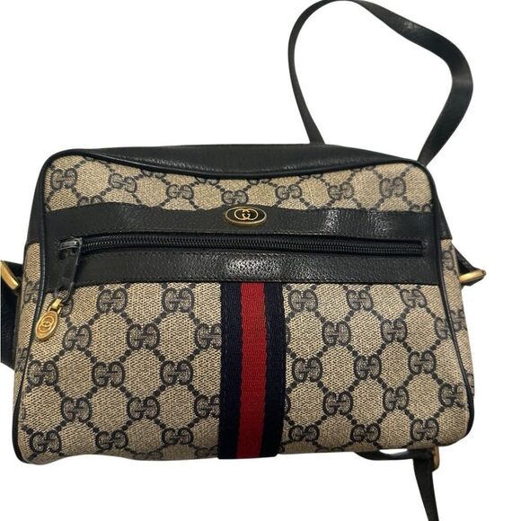 Gucci Cream and Navy Ophidia Crossbody Bag with Iconic Style - Picture 3 of 14